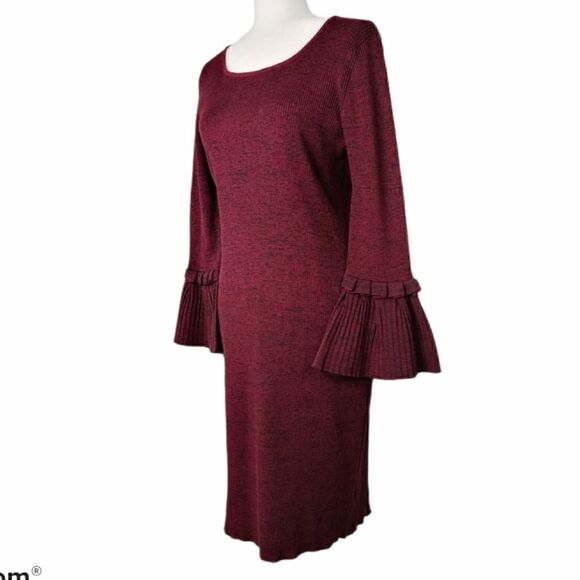 Nina Leonard Scoopneck Pleated Sleeve Shift Dress - Picture 6 of 15